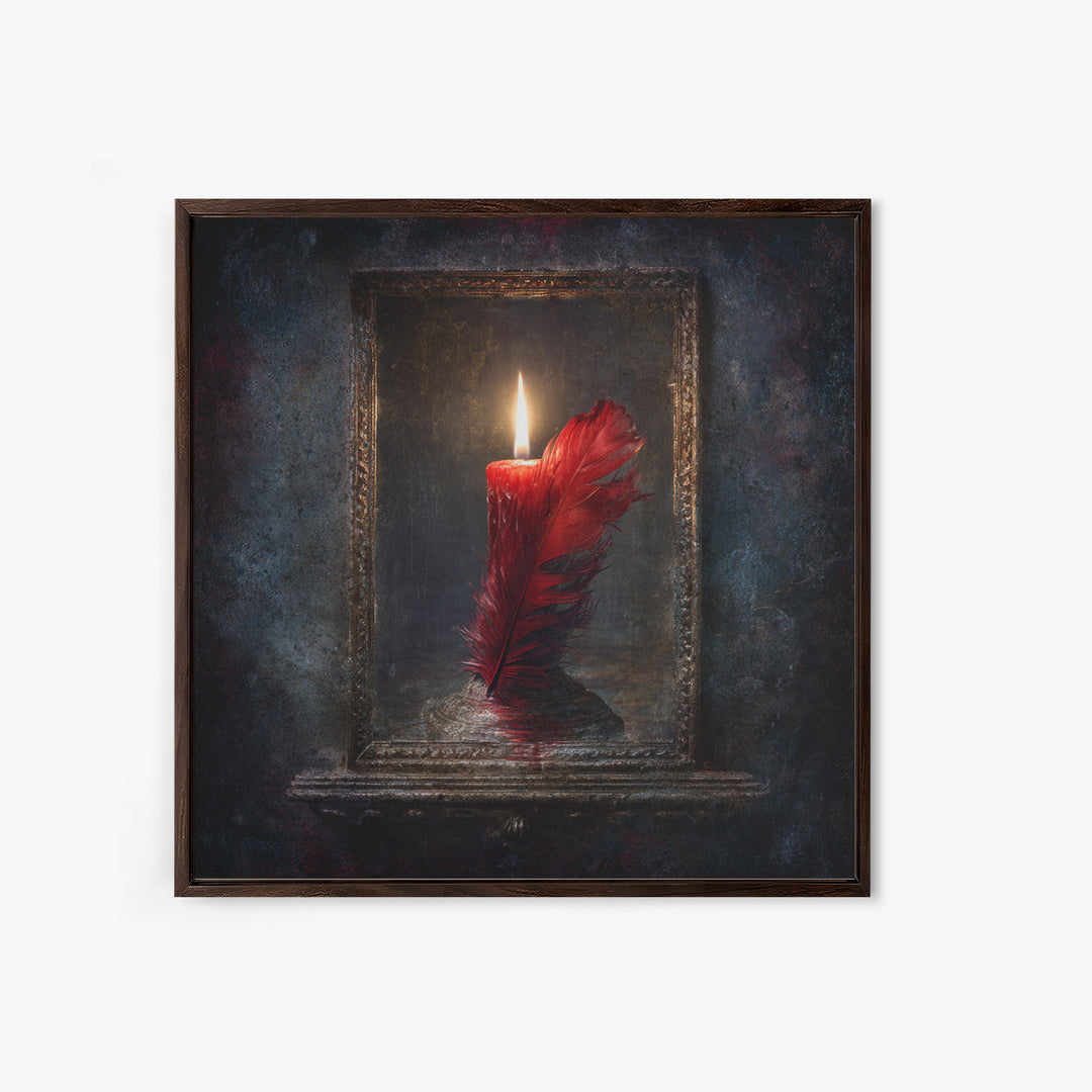 Candle Flame Reflecting Framed Canvas Print, Dark Art, Halloween Decoration, Living Room Decor, Abstract Art, Nocturne, DAR-1x1-72