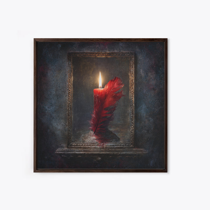 Candle Flame Reflecting Framed Canvas Print, Dark Art, Halloween Decoration, Living Room Decor, Abstract Art, Nocturne, DAR-1x1-72