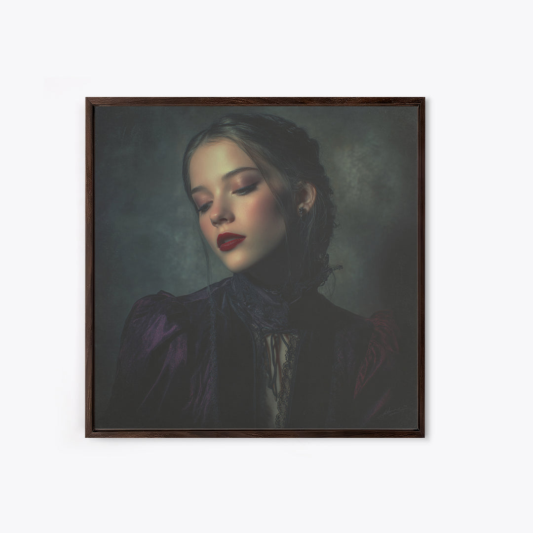Vampire Inspired Portrait with Pale Dramatic Light Canvas Print, Dark Art, Minimalist Decor, Living Room Decor, Nocturne, DAR-1x1-85