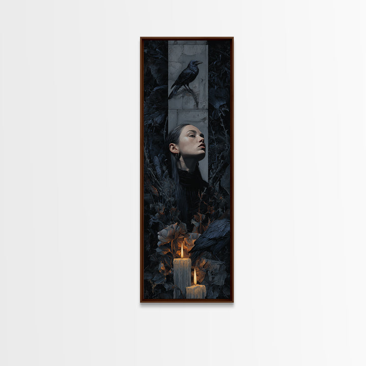 Silent Graveyard with Blue Moon Haze Framed Canvas Print, Dark Art, Horror Wall Art, Living Room Decor, Oil Painting, Nocturne, DAR-1x3-30