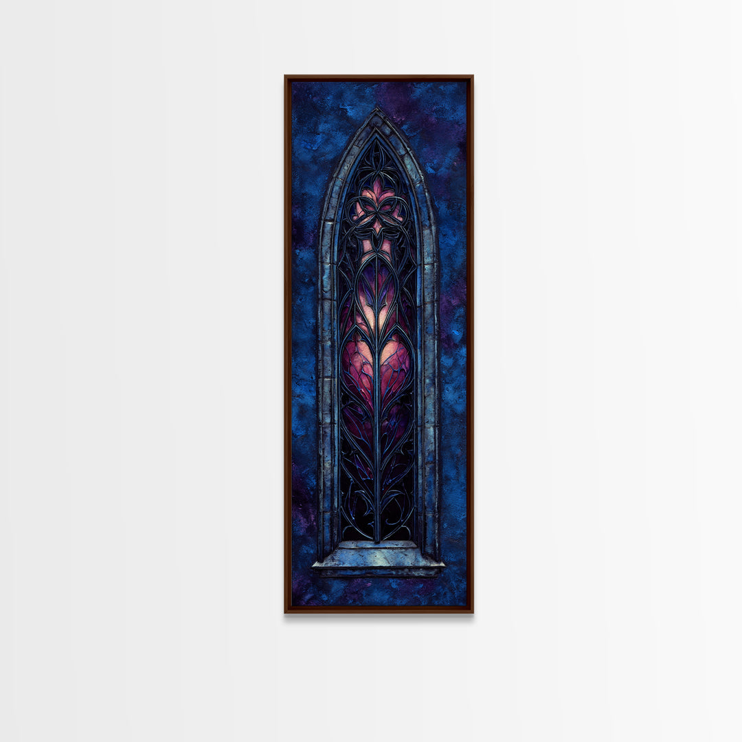 Gothic Cathedral Window Framed Canvas Print, Dark Art, Minimalist Decor, Living Room Decor, Fine Art, Nocturne, Oil Painting, DAR-1x3-4