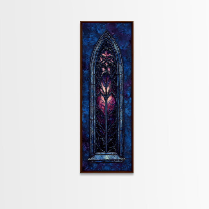 Gothic Cathedral Window Framed Canvas Print, Dark Art, Minimalist Decor, Living Room Decor, Fine Art, Nocturne, Oil Painting, DAR-1x3-4