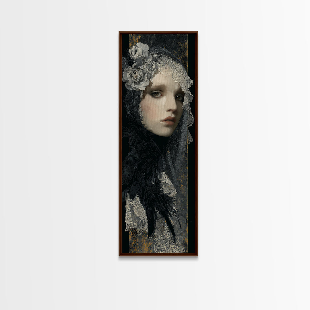Gothic Woman Portrait Canvas Print, Dark Art, Original Art, Living Room Decor, Fine Art, Nocturne, Halloween Decoration, DAR-1x3-40
