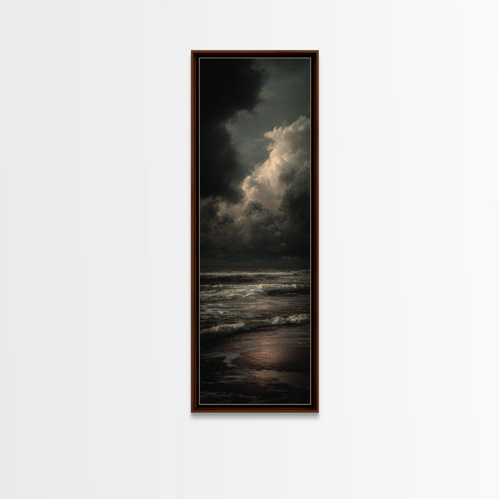 Stormy Sea under a Nearly Black Sky Canvas Print, Dark Art, Painting, Living Room Decor, Fine Art, Nocturne, Gothic Wall Art, DAR-1x3-65