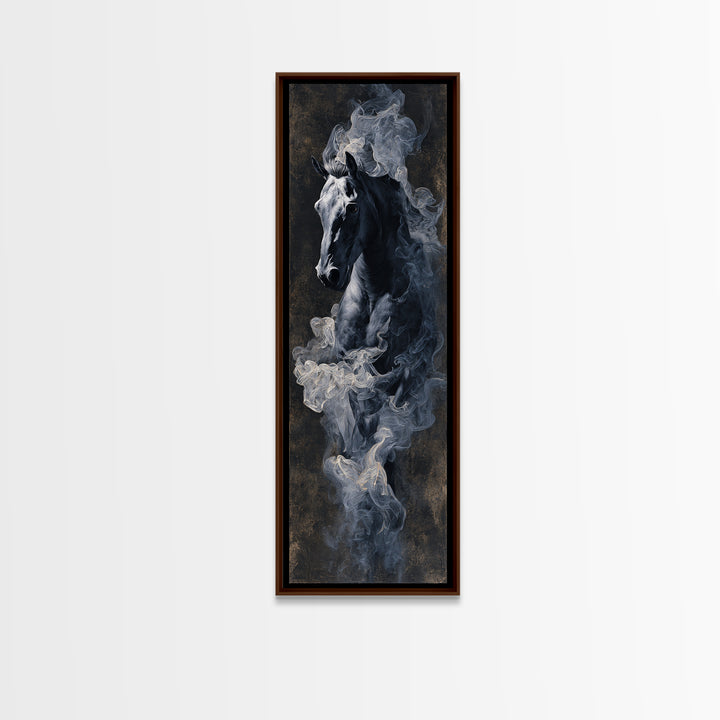 Black Horse Emerging from Smoke Framed Canvas Print, Dark Art, Weird Art, Living Room Decor, Fine Art, Nocturne, DAR-1x3-79