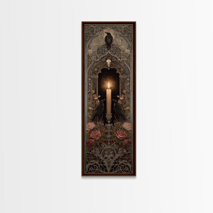 Candle Flame Reflecting Framed Canvas Print, Dark Art, Gothic Wall Art, Living Room Decor, Fine Art, Nocturne, Spooky Decor, DAR-1x3-84