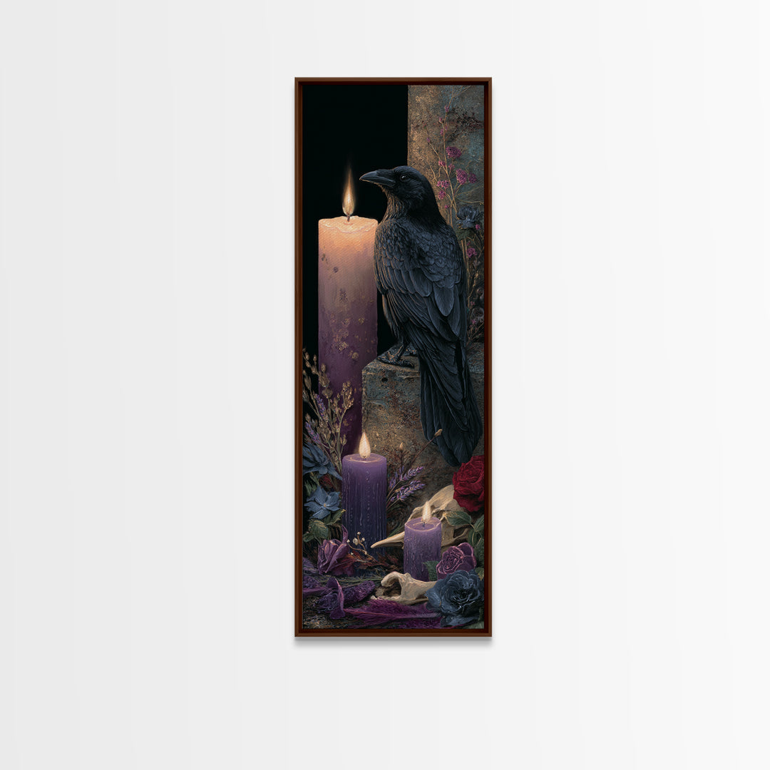 Witchy Still Life of Herbs Candles and Framed Canvas Print, Dark Art, Living Room Decor, Fine Art, Nocturne, Luxury Decor, DAR-1x3-92
