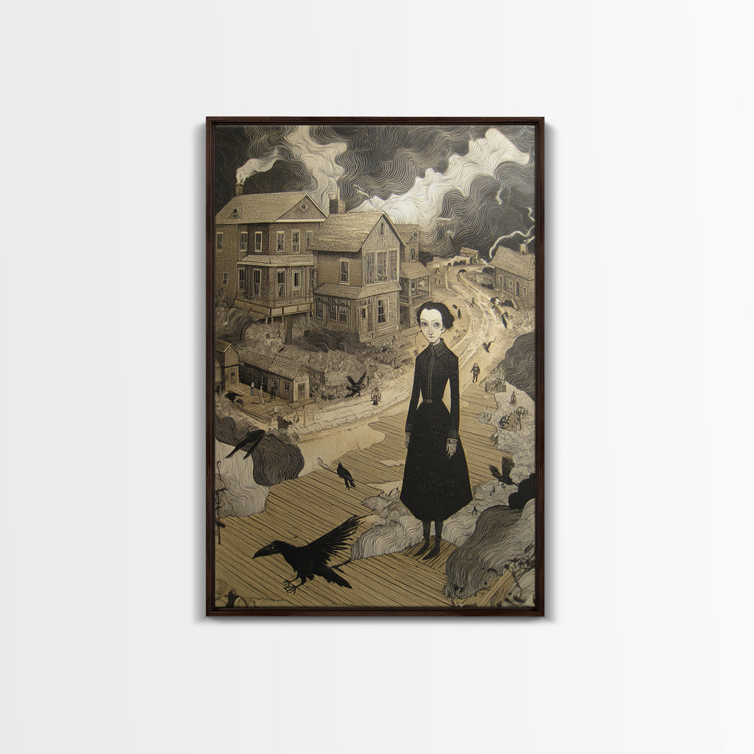 The Ghost Town Main Street, Victorian Macabre Art, Vertical Wall Art, Dark Halloween Decor, Canvas Print, Halloween Wall Art