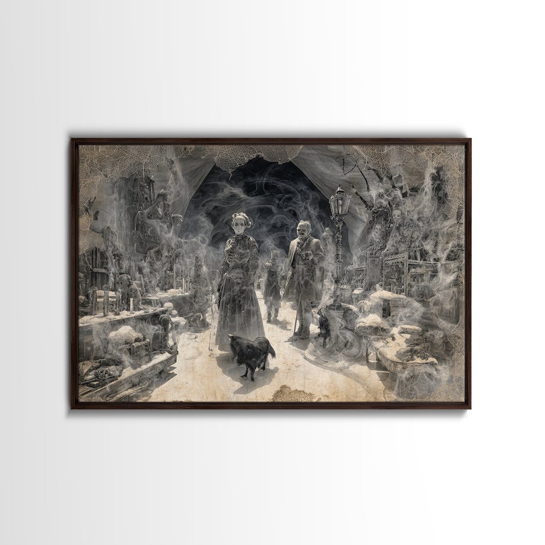 The Ghost Town Main Street, Biomechanical Horror Art, Landscape Wall Art, Gothic Horror Wall Art, Framed Canvas Print, Halloween Wall Art