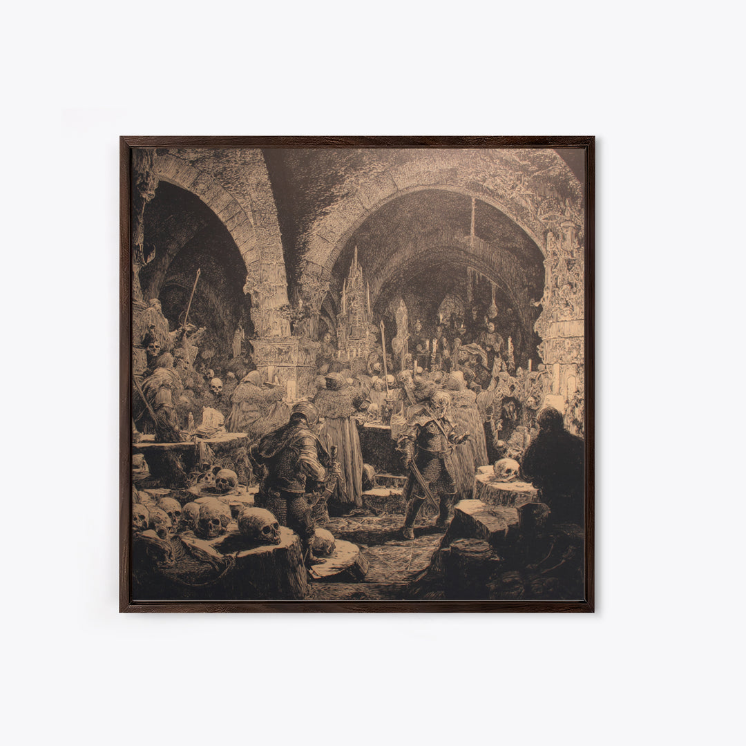 The Endless Catacombs, Renaissance Engraving Art, Square Wall Art, Dark Halloween Decor, Canvas Print, Halloween Wall Art