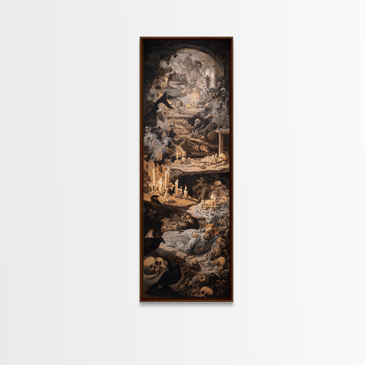 The Endless Catacombs, Gothic Nightmare Art, Tall Narrow Wall Art, Dark Halloween Decor, Framed Canvas Print, Halloween Wall Art
