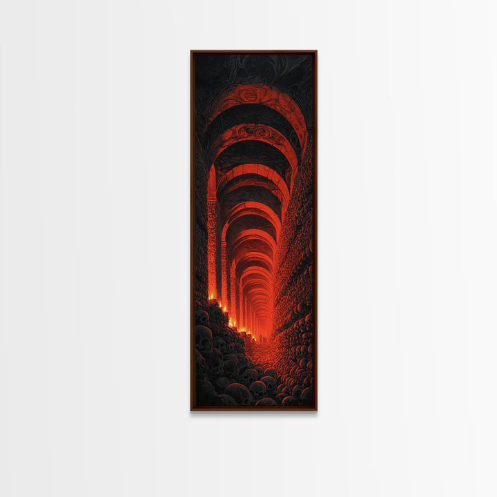 The Endless Catacombs, Visionary Gothic Art, Tall Narrow Wall Art, Dark Halloween Decor, Framed Canvas Print, Halloween Wall Art