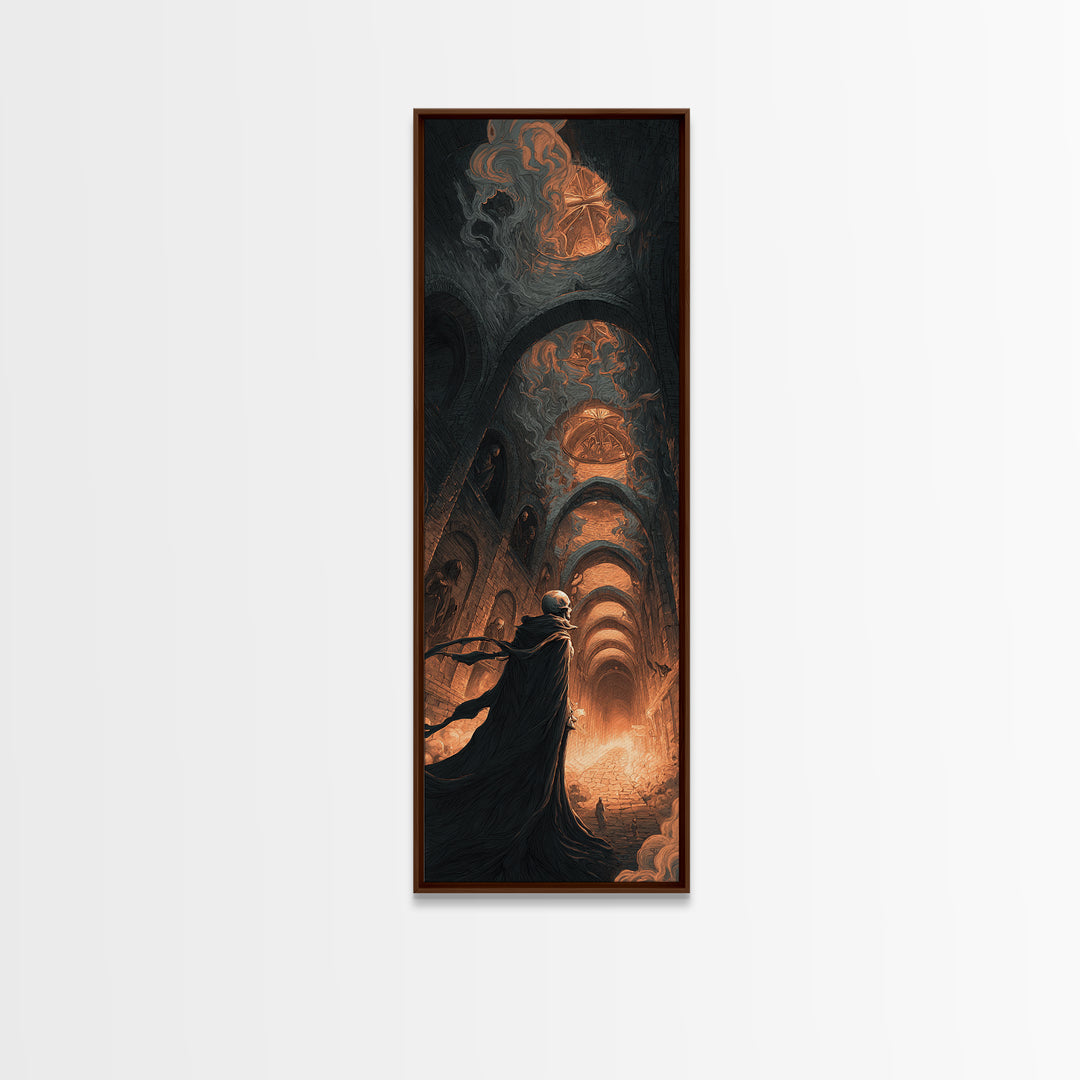 The Endless Catacombs, Apocalyptic Romantic Art, Tall Narrow Wall Art, Macabre Wall Art, Canvas Print, Halloween Wall Art, Halloween Decor