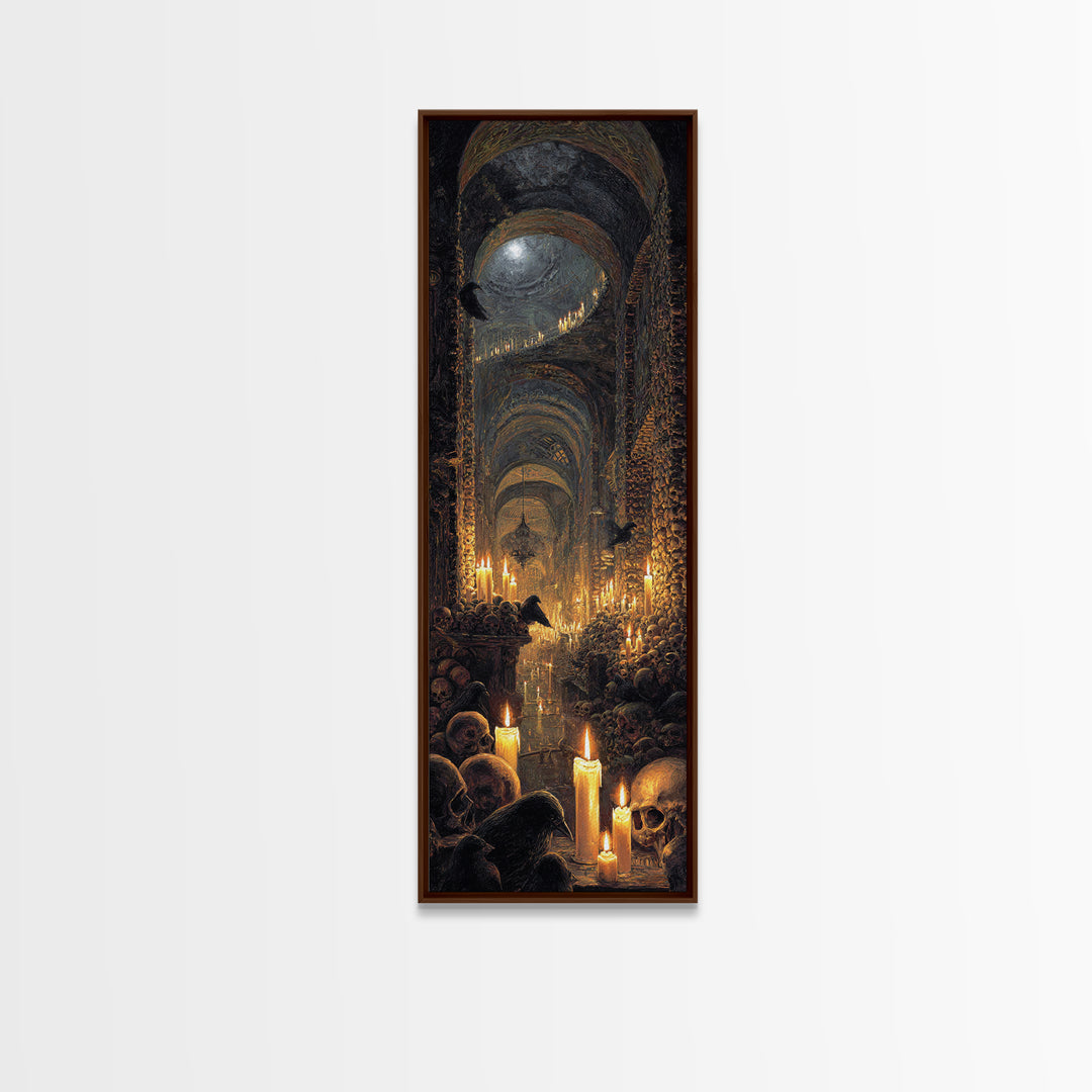 The Endless Catacombs, Ornate Symbolist Art, Tall Narrow Wall Art, Macabre Wall Art, Framed Canvas Print, Halloween Wall Art