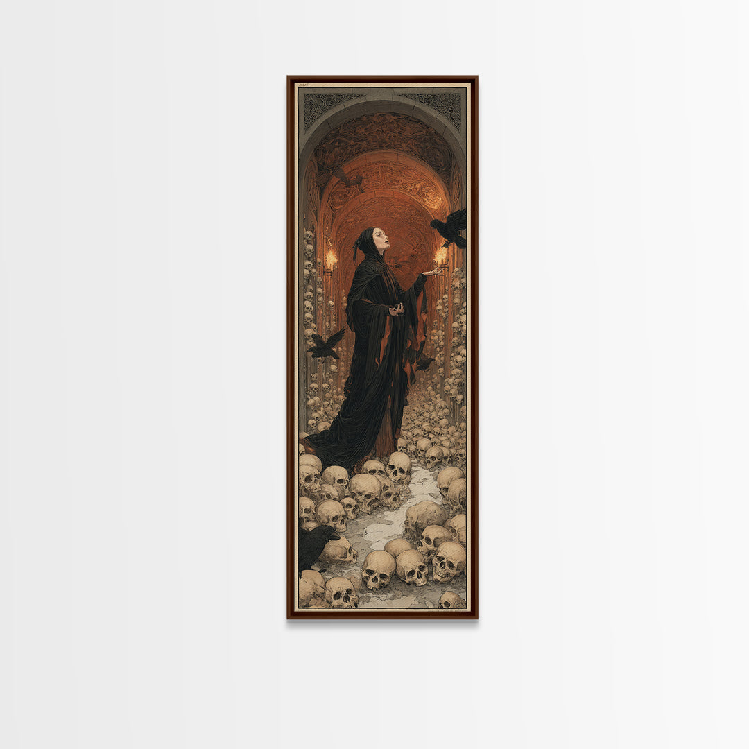 The Endless Catacombs, Symbolist Death Art, Tall Narrow Wall Art, Dark Fantasy Wall Art, Canvas Print, Halloween Wall Art