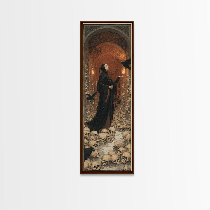 The Endless Catacombs, Symbolist Death Art, Tall Narrow Wall Art, Dark Fantasy Wall Art, Canvas Print, Halloween Wall Art