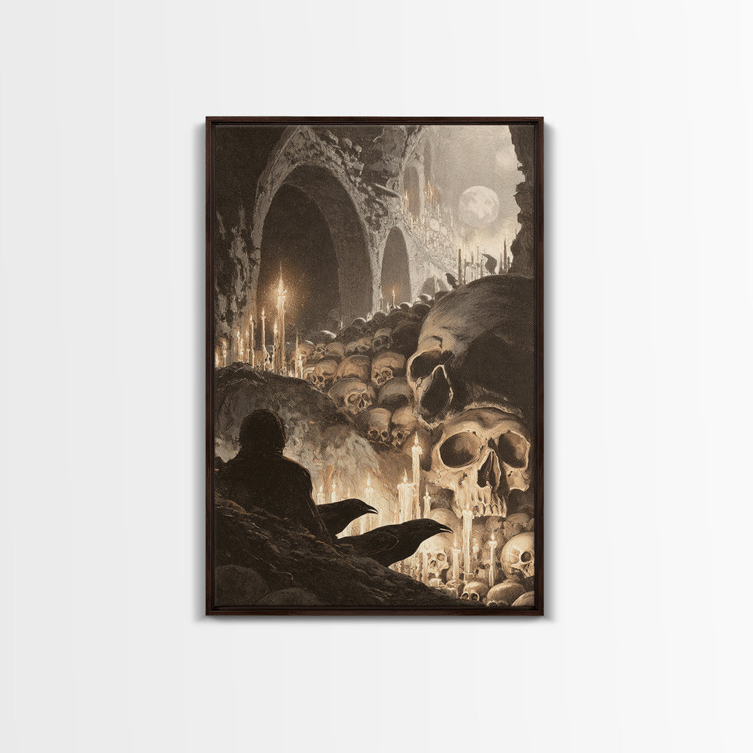 The Endless Catacombs, Symbolist Etching Art, Vertical Wall Art, Dark Halloween Decor, Canvas Print, Halloween Wall Art