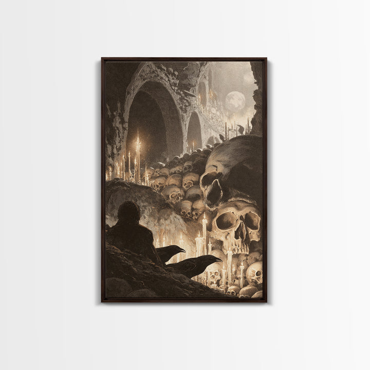 The Endless Catacombs, Symbolist Etching Art, Vertical Wall Art, Dark Halloween Decor, Canvas Print, Halloween Wall Art