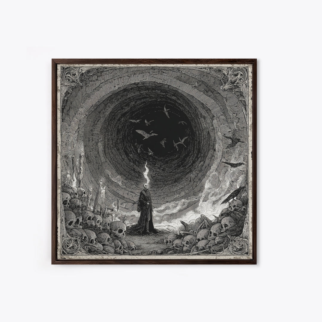 The Endless Catacombs, Expressionist Nightmare Art, Square Wall Art, Dark Fantasy Wall Art, Framed Canvas Print, Halloween Wall Art