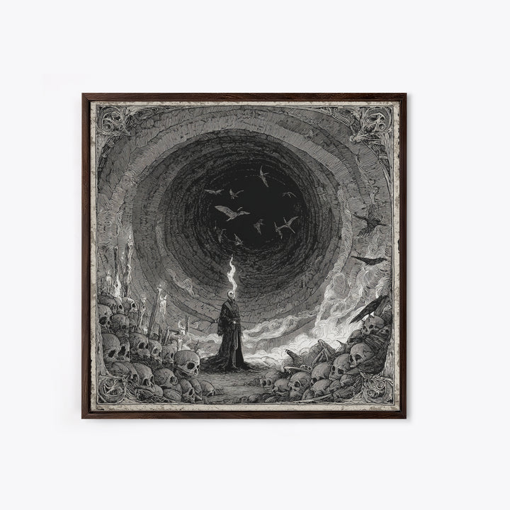 The Endless Catacombs, Expressionist Nightmare Art, Square Wall Art, Dark Fantasy Wall Art, Framed Canvas Print, Halloween Wall Art