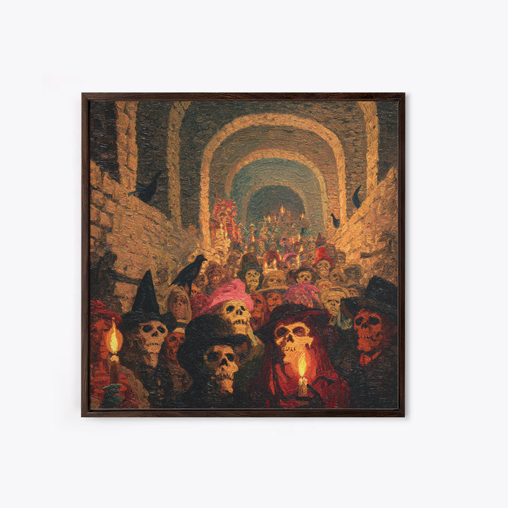 The Endless Catacombs, Grotesque Carnival Art, Square Wall Art, Macabre Wall Art, Framed Canvas Print, Halloween Wall Art