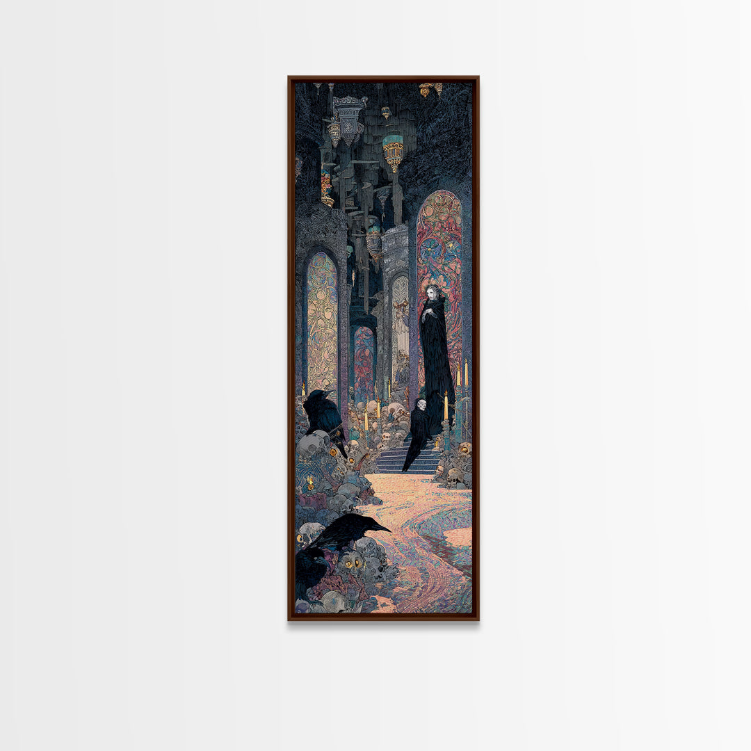 The Endless Catacombs, Stained Glass Gothic Art, Tall Narrow Wall Art, Dark Halloween Decor, Canvas Print, Halloween Wall Art