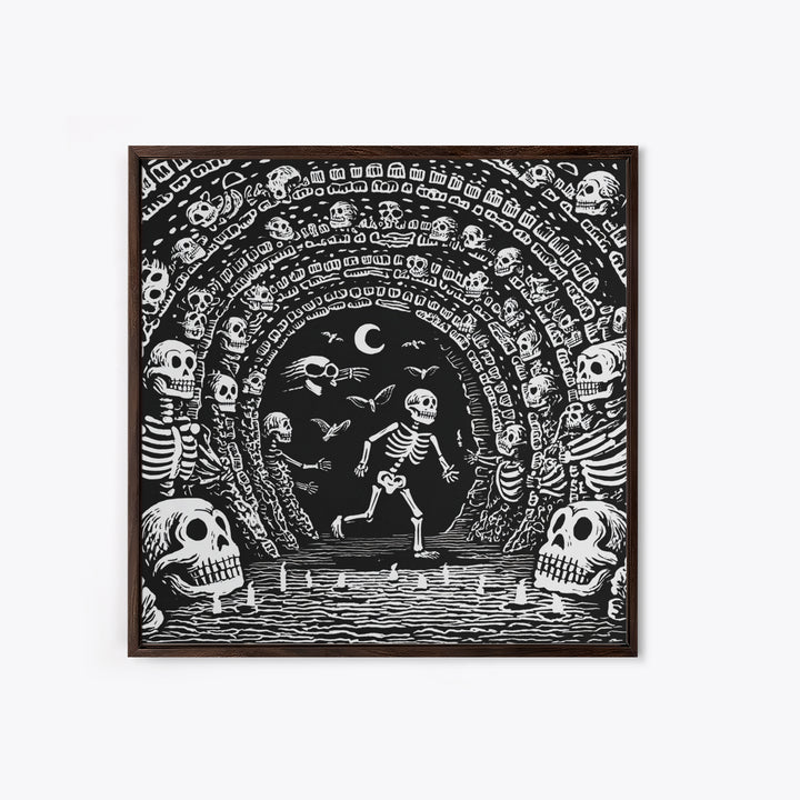 The Endless Catacombs, Macabre Folk Print Art, Square Wall Art, Macabre Wall Art, Framed Canvas Print, Halloween Wall Art