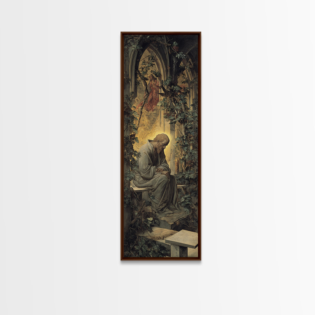 The Overgrown Chapel, Dark Renaissance Art, Tall Narrow Wall Art, Gothic Horror Wall Art, Framed Canvas Print, Halloween Wall Art