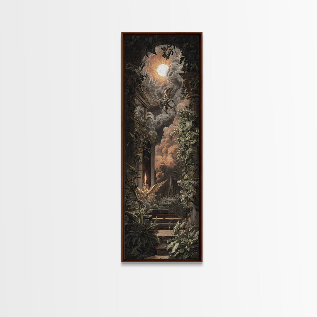 The Overgrown Chapel, Visionary Gothic Art, Tall Narrow Wall Art, Gothic Horror Wall Art, Framed Canvas Print, Halloween Wall Art