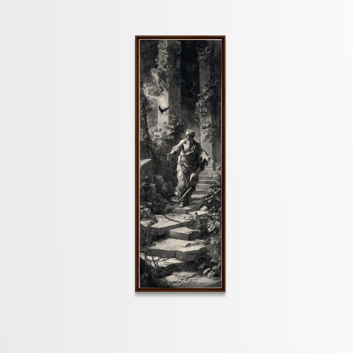 The Overgrown Chapel, Architectural Etching Art, Tall Narrow Wall Art, Dark Halloween Decor, Framed Canvas Print