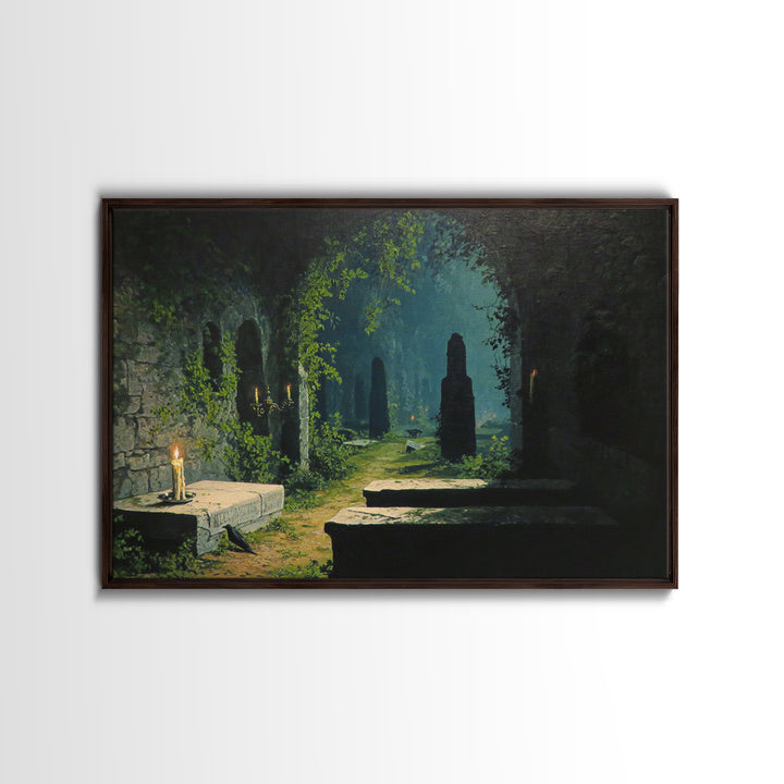 The Overgrown Chapel, Symbolist Gothic Landscape, Landscape Wall Art, Gothic Horror Wall Art, Framed Canvas Print, Halloween Wall Art