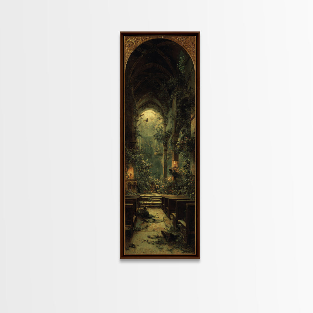 The Overgrown Chapel, Ornate Symbolist Art, Tall Narrow Wall Art, Dark Fantasy Wall Art, Canvas Print, Halloween Wall Art