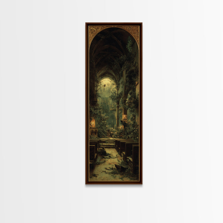 The Overgrown Chapel, Ornate Symbolist Art, Tall Narrow Wall Art, Dark Fantasy Wall Art, Canvas Print, Halloween Wall Art