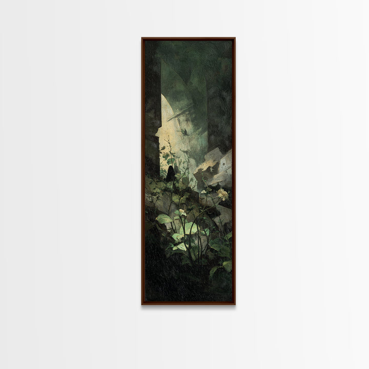 The Overgrown Chapel, Dark Symbolist Art, Tall Narrow Wall Art, Dark Halloween Decor, Canvas Print, Halloween Wall Art