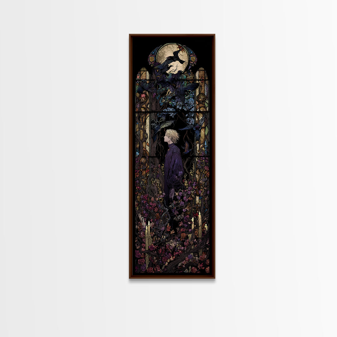 The Overgrown Chapel, Stained Glass Gothic Art, Tall Narrow Wall Art, Dark Fantasy Wall Art, Canvas Print, Halloween Wall Art
