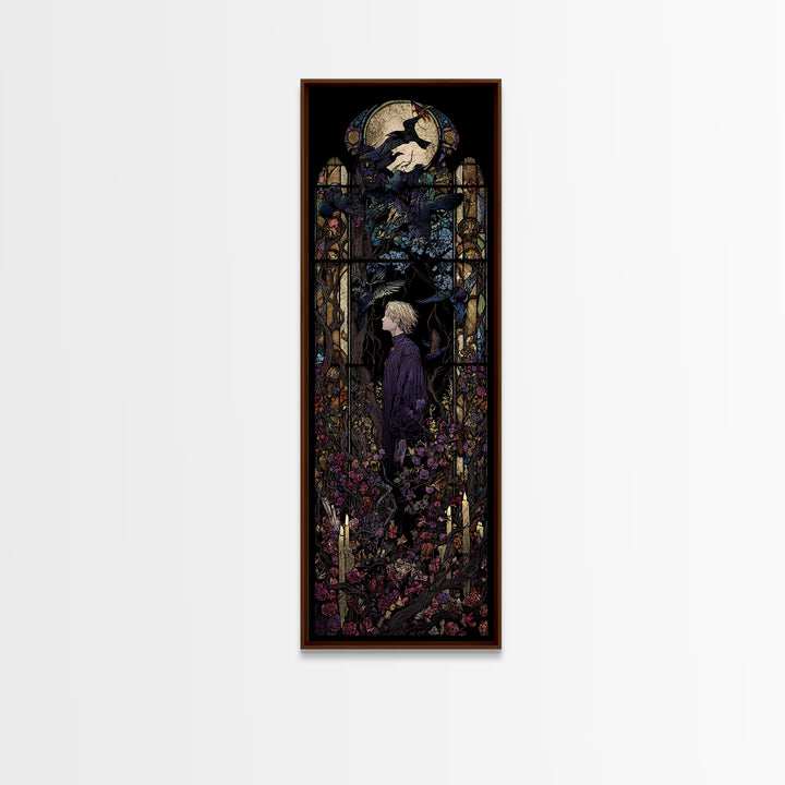 The Overgrown Chapel, Stained Glass Gothic Art, Tall Narrow Wall Art, Dark Fantasy Wall Art, Canvas Print, Halloween Wall Art