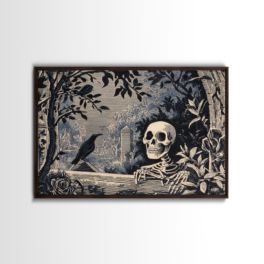 The Overgrown Chapel, Macabre Folk Print Art, Landscape Wall Art, Dark Fantasy Wall Art, Framed Canvas Print, Halloween Wall Art