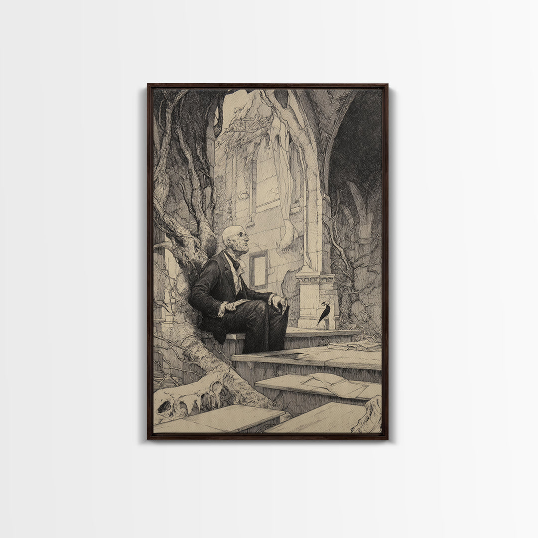 The Overgrown Chapel, Victorian Macabre Art, Vertical Wall Art, Dark Halloween Decor, Canvas Print, Halloween Wall Art, Horror Wall Art