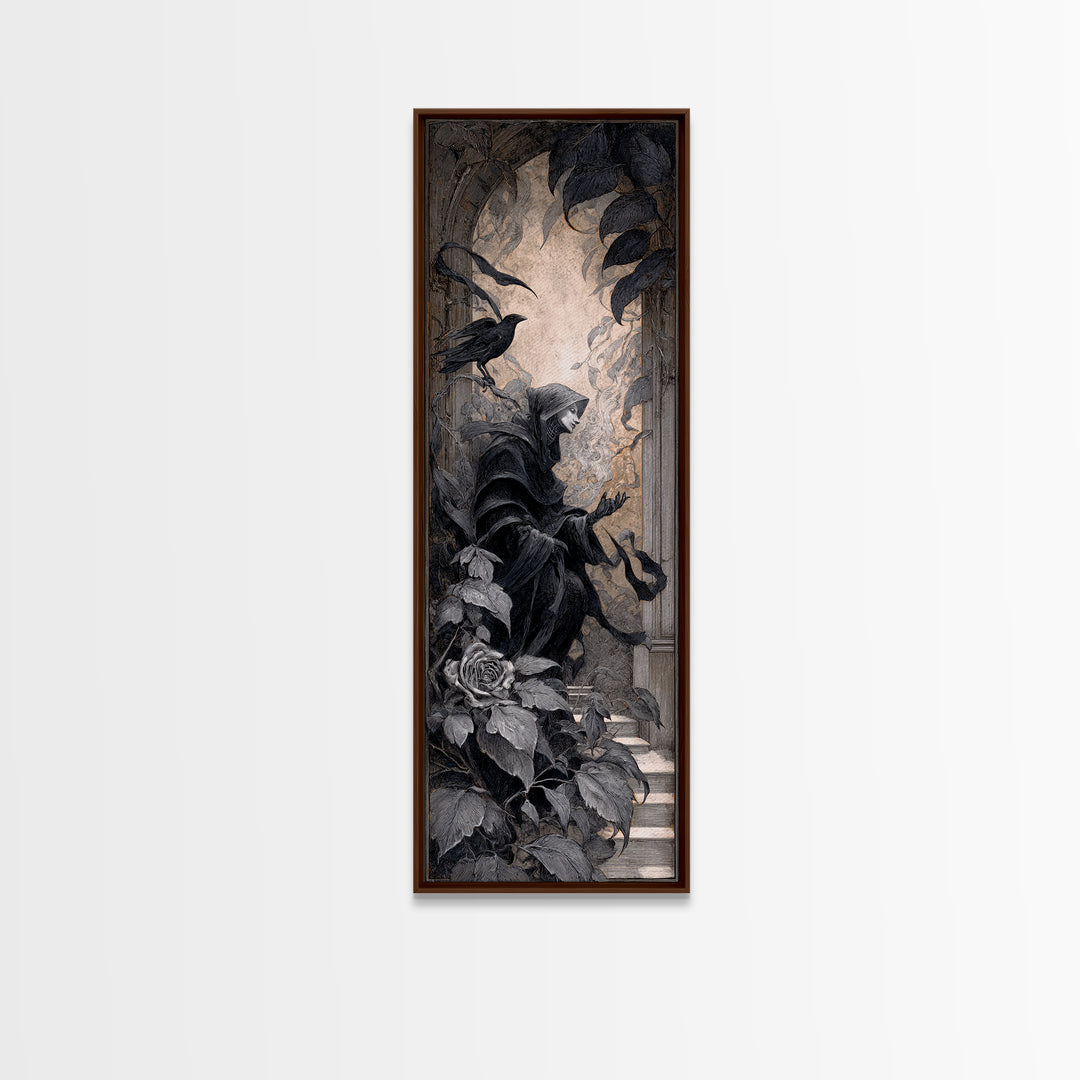 The Overgrown Chapel, Biomechanical Horror Art, Tall Narrow Wall Art, Macabre Wall Art, Canvas Print, Halloween Wall Art, Gothic Home Decor