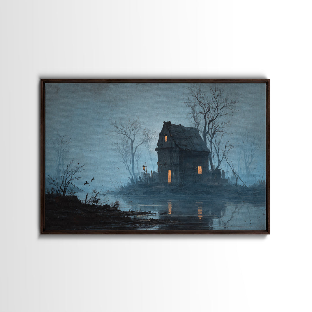 The Foggy Swamp Shack, Romantic Gothic Landscape, Landscape Wall Art, Gothic Horror Wall Art, Canvas Print, Halloween Wall Art