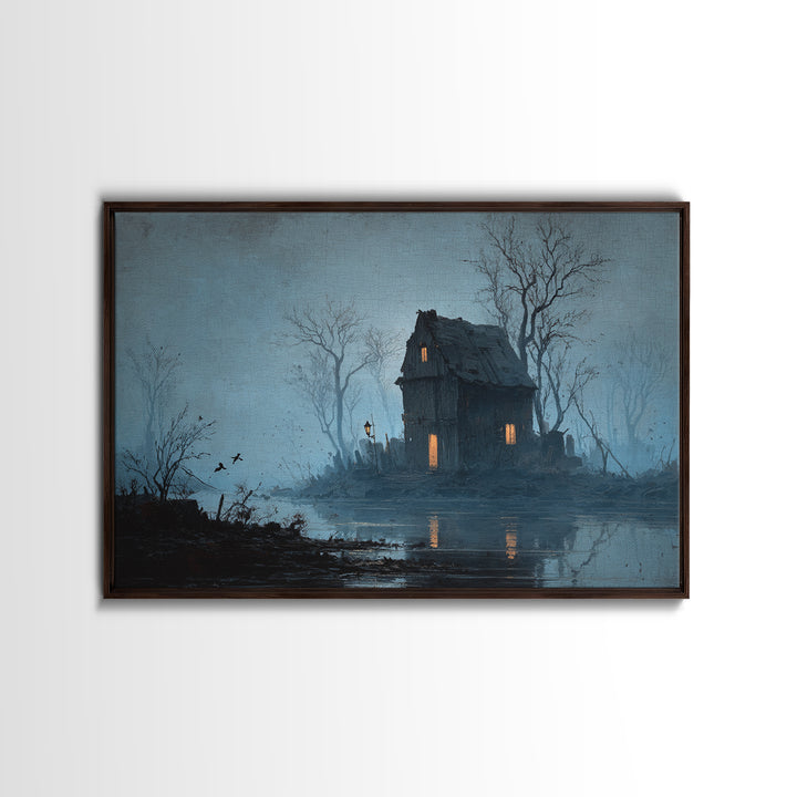 The Foggy Swamp Shack, Romantic Gothic Landscape, Landscape Wall Art, Gothic Horror Wall Art, Canvas Print, Halloween Wall Art
