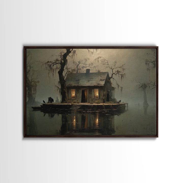 The Foggy Swamp Shack, Symbolist Gothic Landscape, Landscape Wall Art, Macabre Wall Art, Canvas Print, Halloween Wall Art
