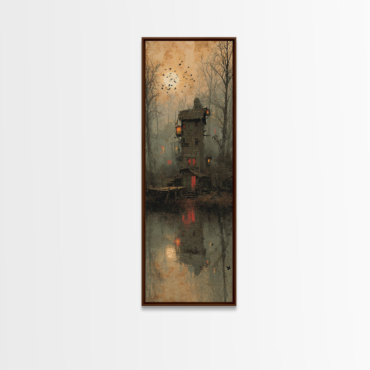 The Foggy Swamp Shack, Surreal Apocalyptic Art, Tall Narrow Wall Art, Gothic Horror Wall Art, Canvas Print, Halloween Wall Art