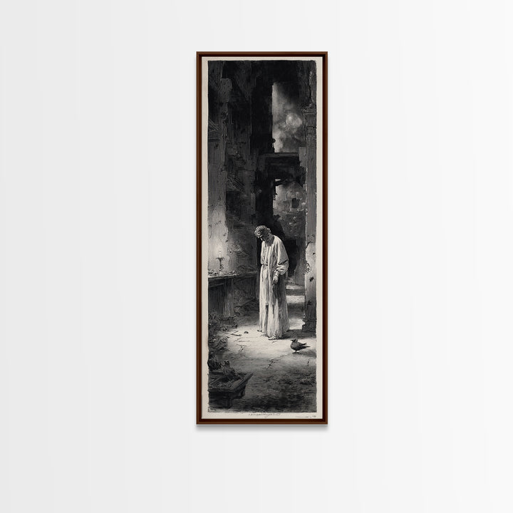 The Derelict Asylum, Gothic Engraving Art, Tall Narrow Wall Art, Dark Halloween Decor, Framed Canvas Print, Halloween Wall Art