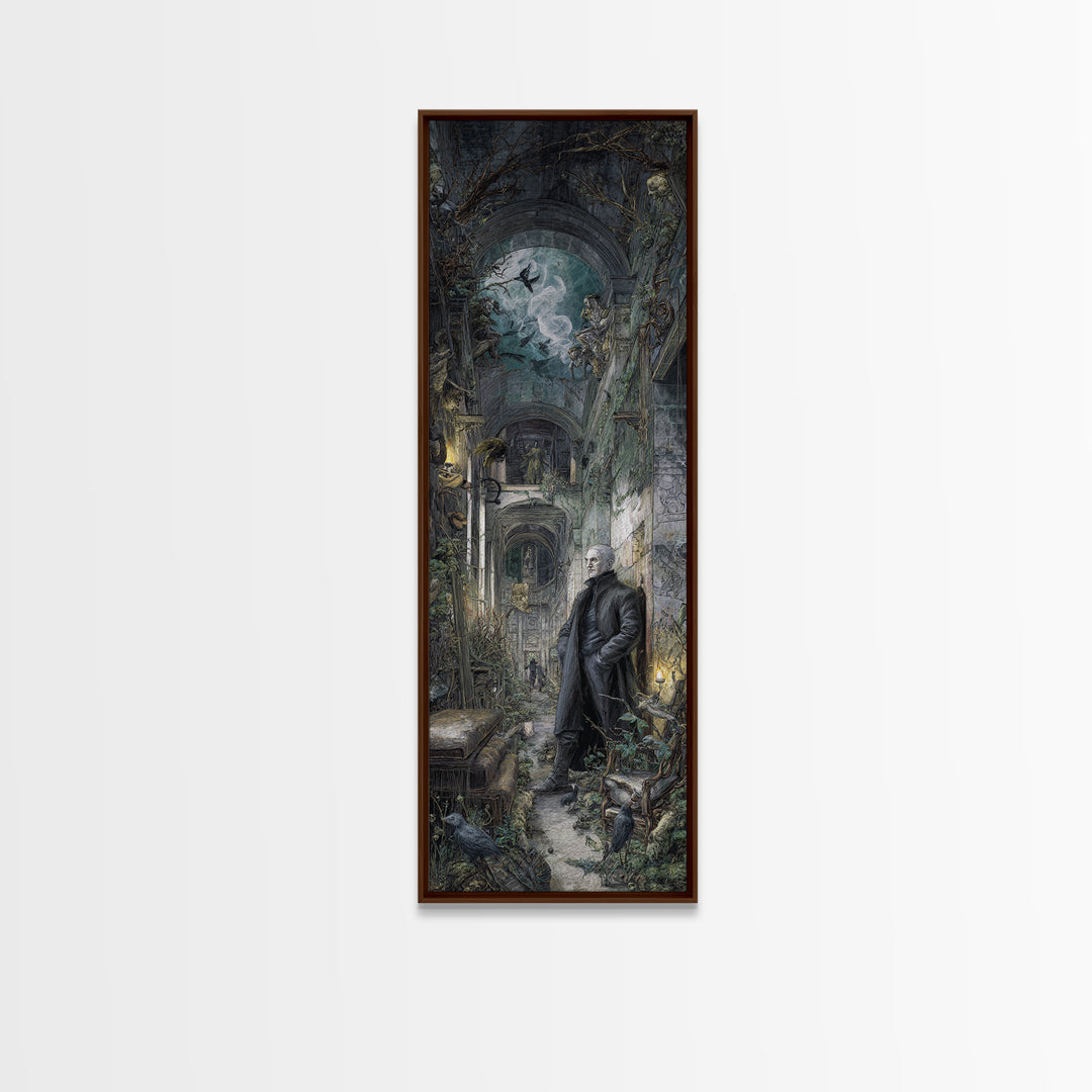 The Derelict Asylum, Medieval Grotesque Art, Tall Narrow Wall Art, Dark Halloween Decor, Canvas Print, Halloween Wall Art