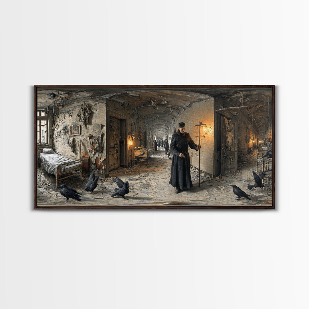 The Derelict Asylum, Northern Renaissance Horror, Wide Panoramic Art, Macabre Wall Art, Canvas Print, Halloween Wall Art