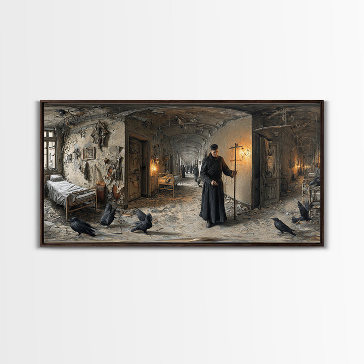 The Derelict Asylum, Northern Renaissance Horror, Wide Panoramic Art, Macabre Wall Art, Canvas Print, Halloween Wall Art
