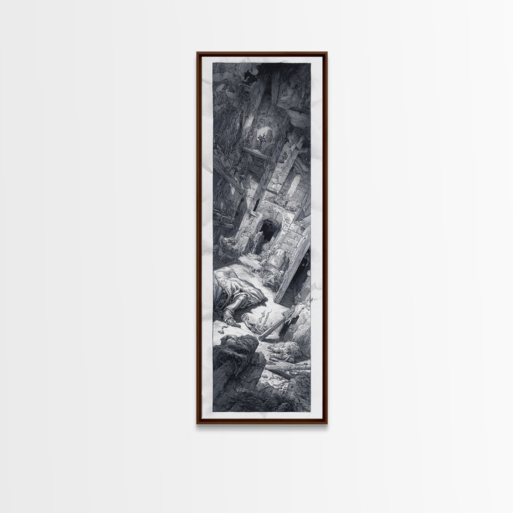 The Derelict Asylum, Renaissance Engraving Art, Tall Narrow Wall Art, Dark Halloween Decor, Framed Canvas Print, Halloween Wall Art