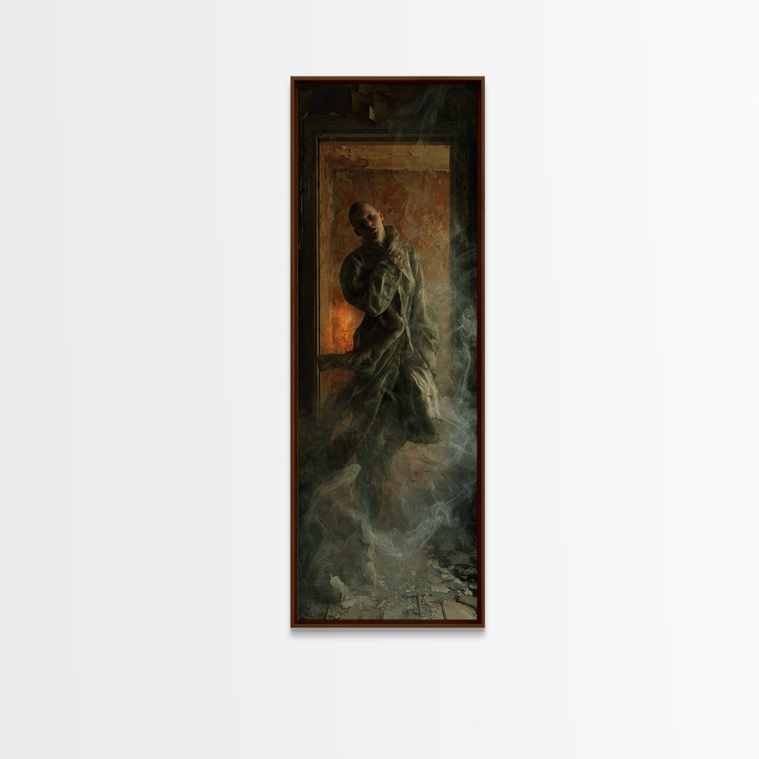 The Derelict Asylum, Visionary Gothic Art, Tall Narrow Wall Art, Dark Fantasy Wall Art, Framed Canvas Print, Halloween Wall Art