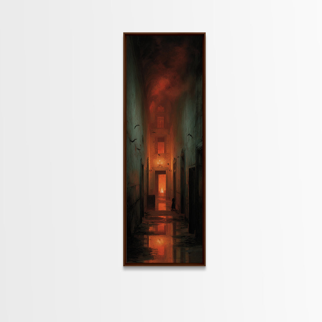 The Derelict Asylum, Apocalyptic Romantic Art, Tall Narrow Wall Art, Dark Halloween Decor, Framed Canvas Print, Halloween Wall Art
